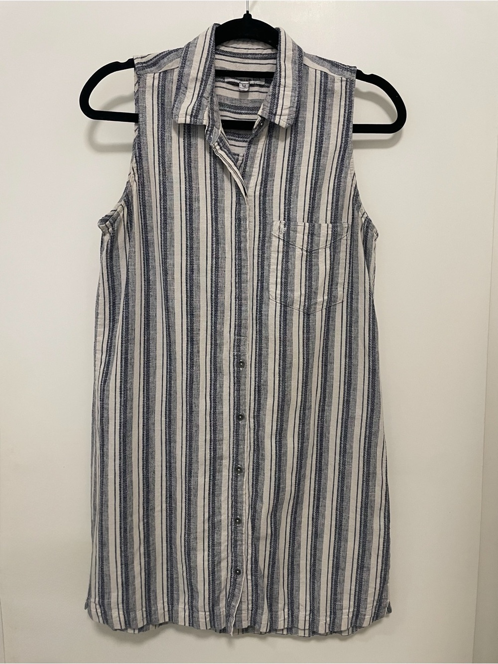 Abercrombie & Fitch Sleeveless Button-Front Midi Dress - Blue & White Stripes